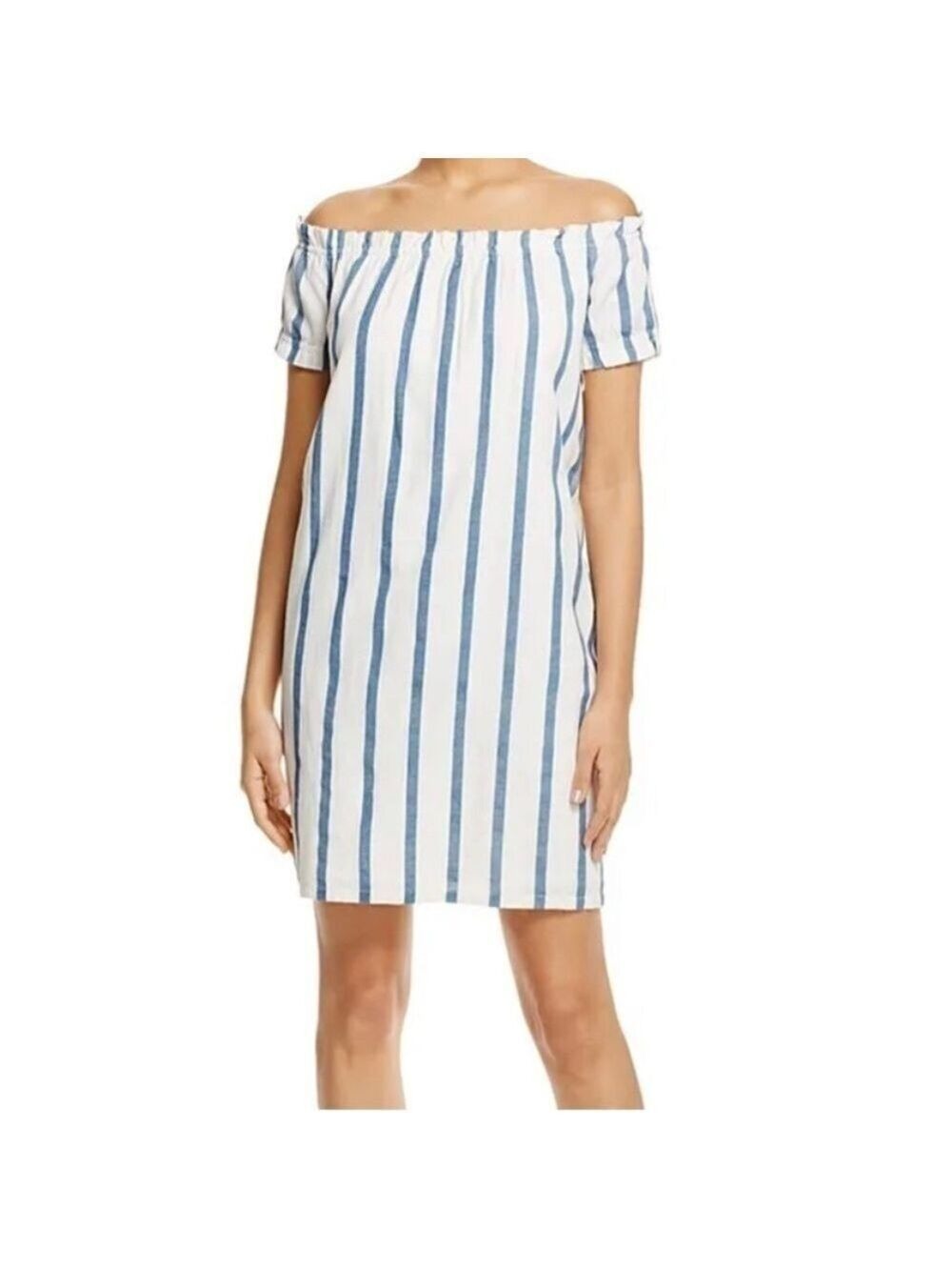 VERO Modo mini dress off the shoulder vertical stripe lined straight size s